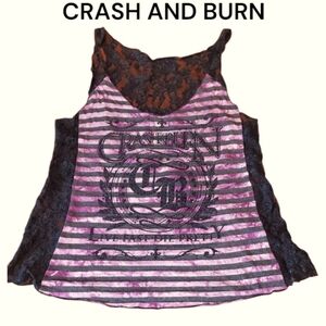 Crash & Burn Women's Striped Lace Tank Top. Size Large